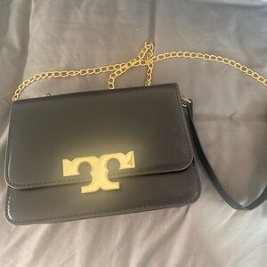 T Black and Gold Chain Shoulder Bag